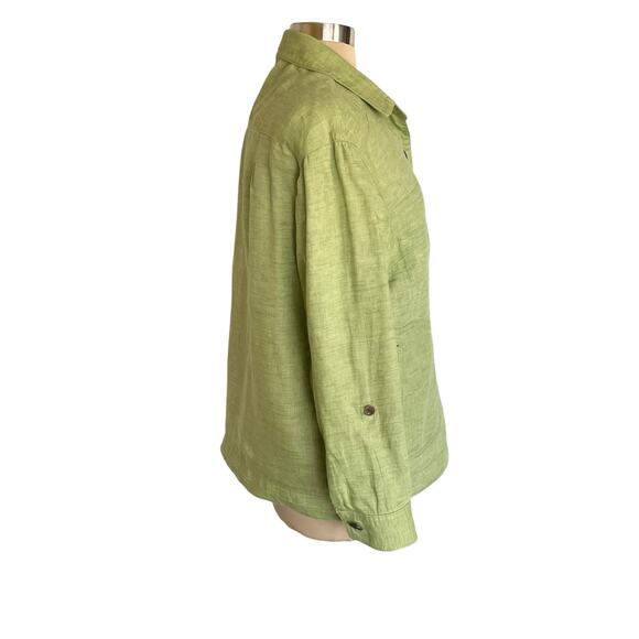 Coldwater Creek Chartreuse Lime Green 100% Linen Jacket Petite LG Spring Casual - Picture 5 of 14
